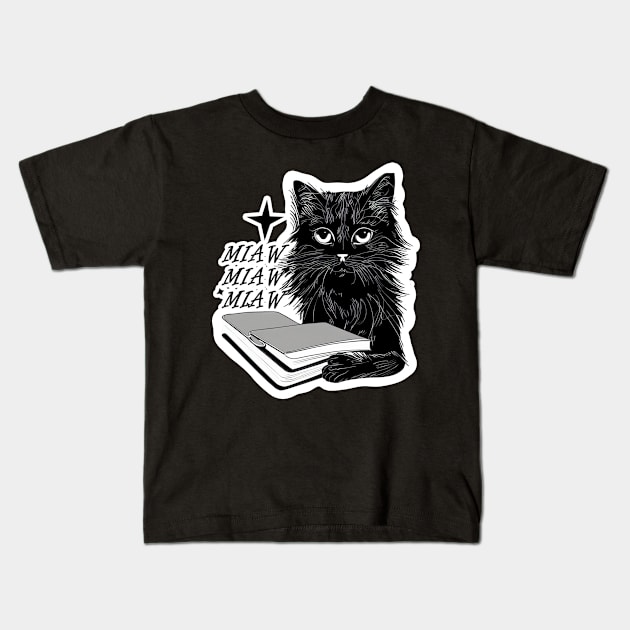 Cat Miaw: Playful and Cute Cat Design Kids T-Shirt by LycheeDesign